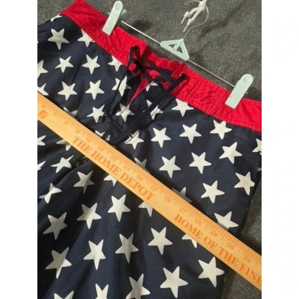 Old Navy Mens Star Print Board Shorts Ink Blue Red 4th of July Swim Trunks‎ Sz M